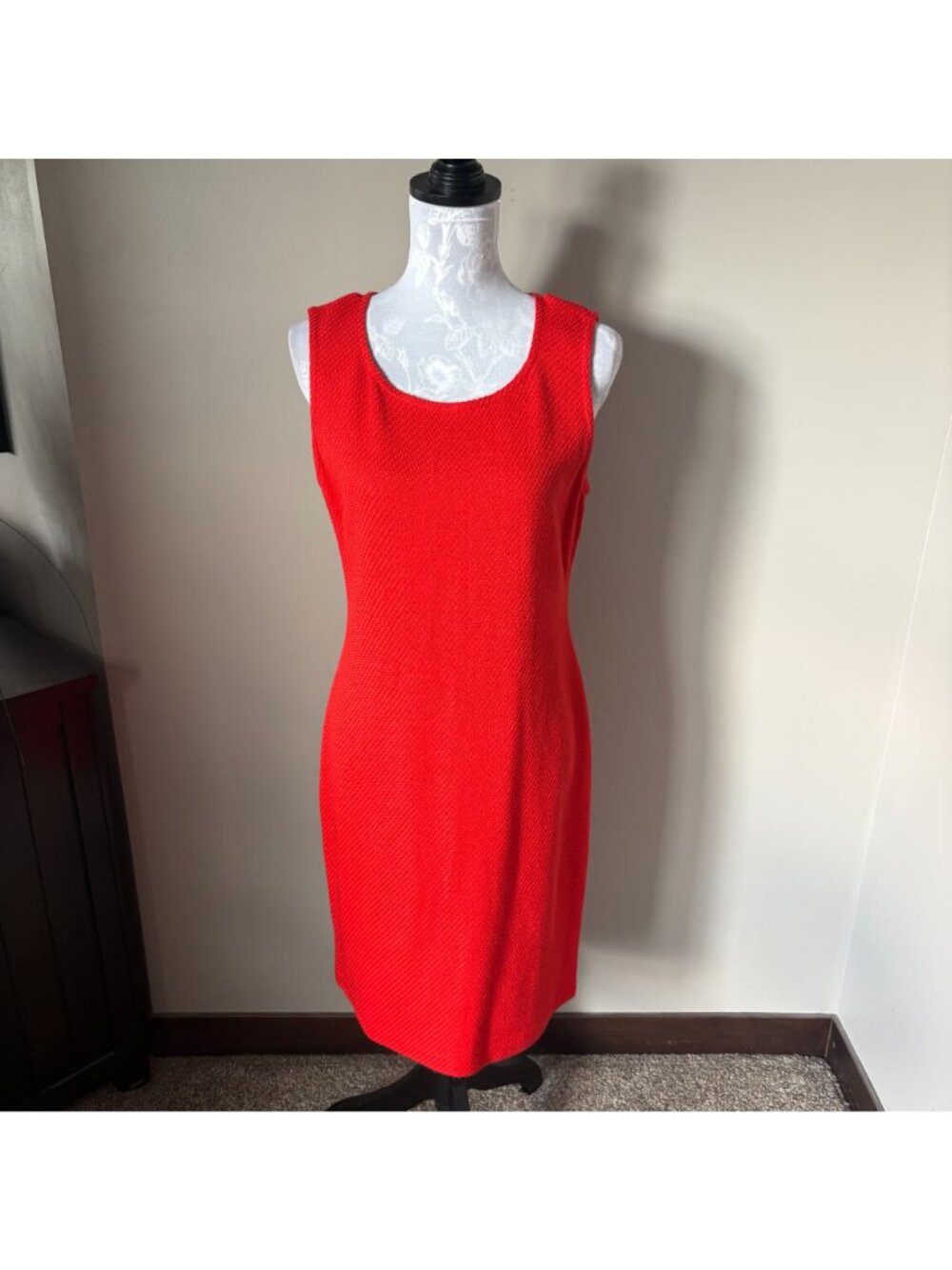 ST JOHN Knit Wool Dress Womens Red Orange Sleeveless Sheath Size 8 - Picture 5 of 5